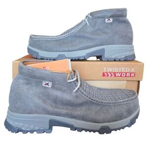 Twisted X Work Grey Suede Leather Woven Moc Toe Work Driving Loafers‎